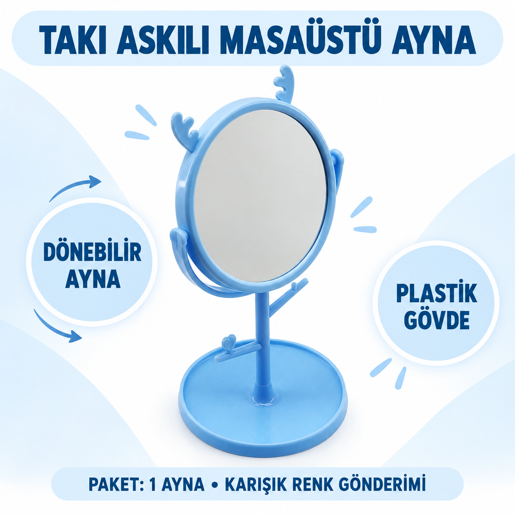 Masaüstü Makyaj Aynası - Yuvarlak - Geyik Boynuzu Tasarımlı - Plastik - özellik ve kullanım bilgileri