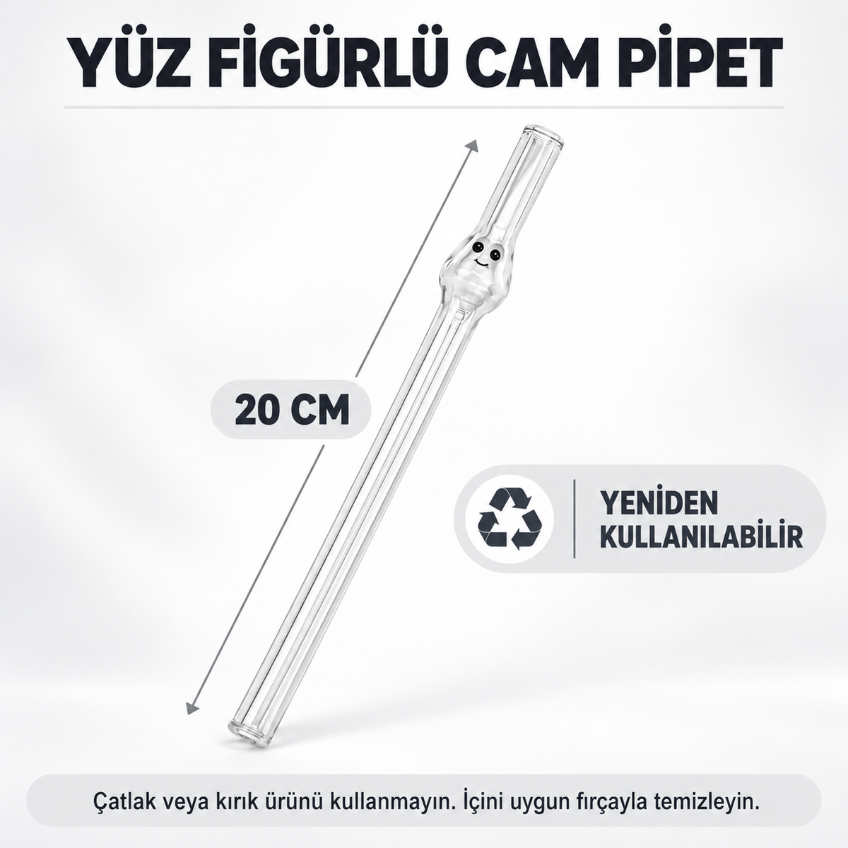 Cam Pipet - Yüz Figürlü Tasarım - 20 cm - özellik ve kullanım bilgileri