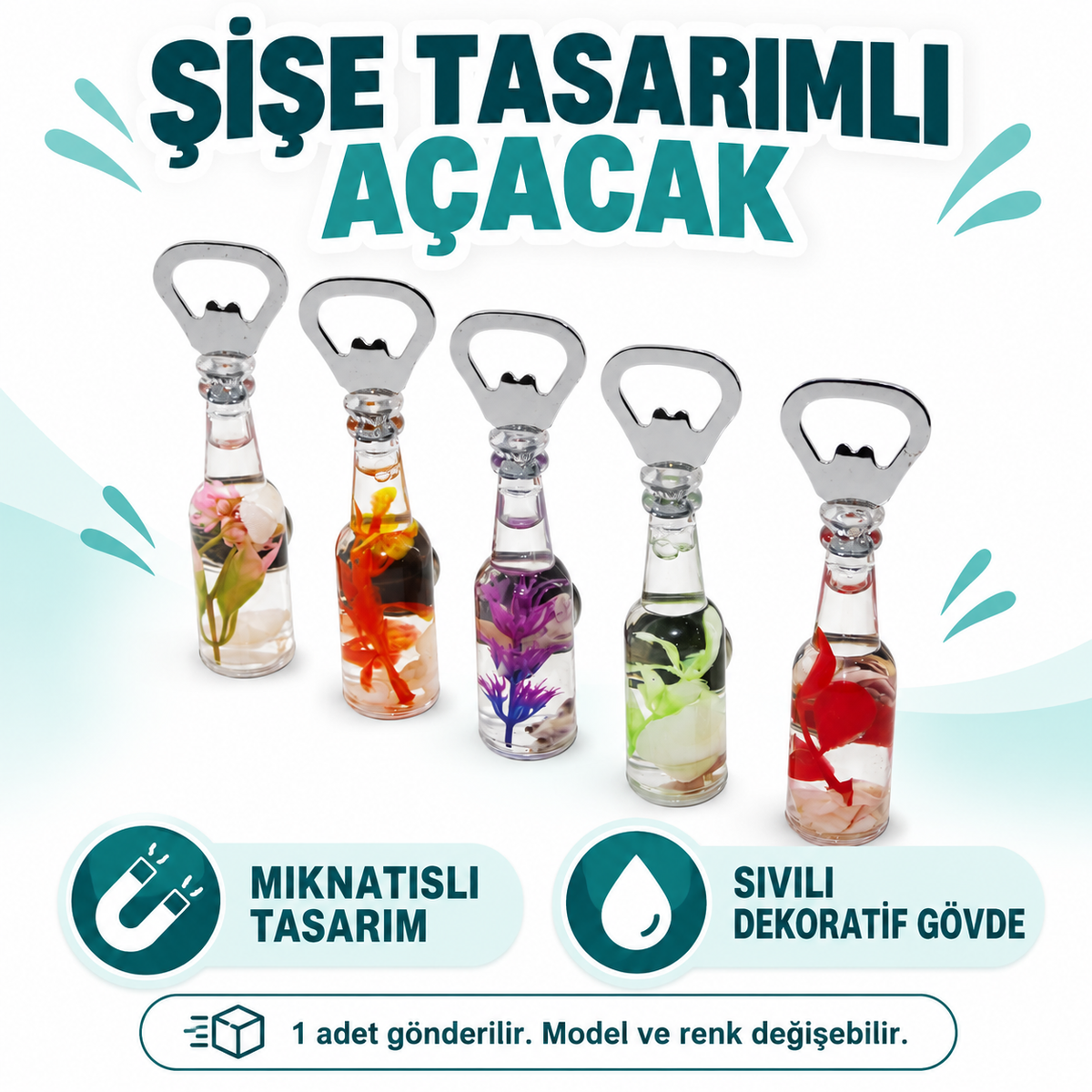 Şişe Tasarımlı Sıvılı Açacak - Mıknatıslı - Mika - Karışık Model - özellik ve kullanım bilgileri