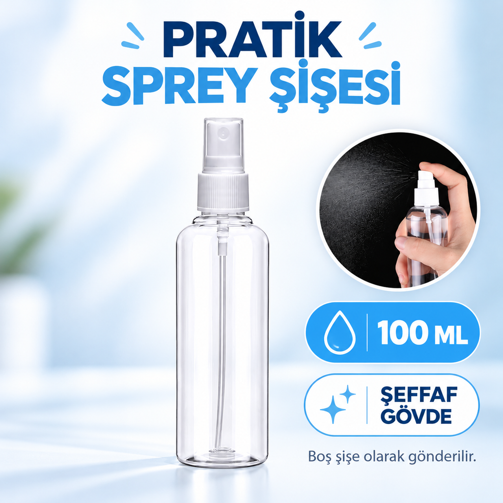 Boş Sprey Şişesi - 100 ml - Plastik - Şeffaf - özellik ve kullanım bilgileri