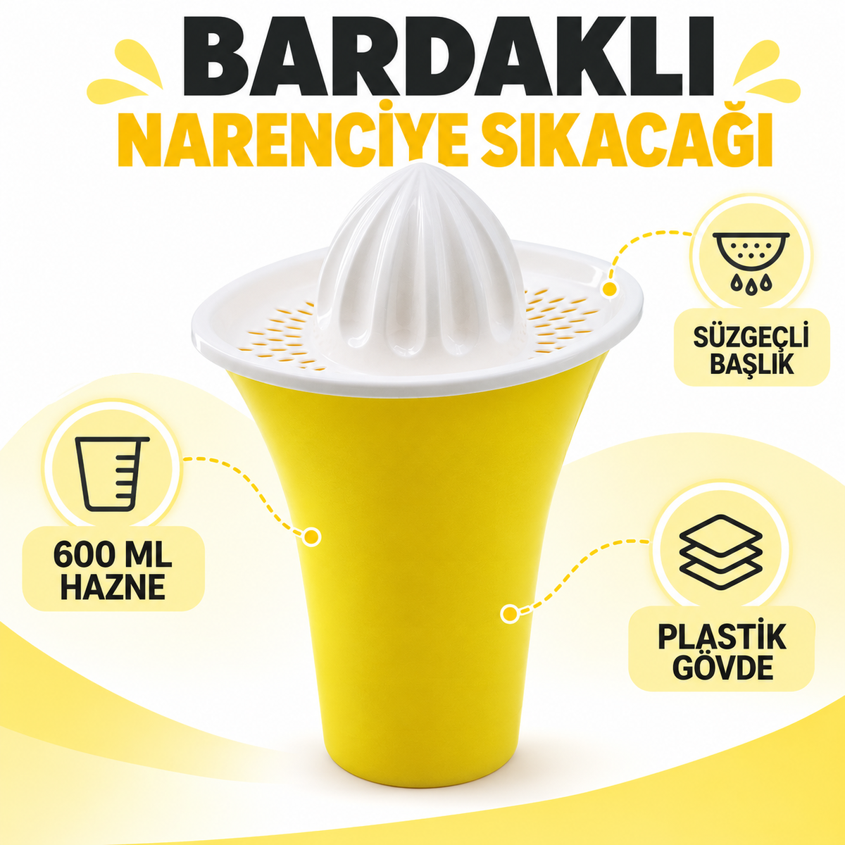 Bardaklı Narenciye Sıkacağı - 600 ml - Plastik - özellik ve kullanım bilgileri