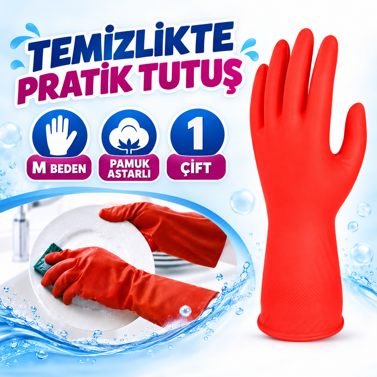 M Beden Temizlik ve Bulaşık Eldiveni - Pamuk Astarlı - özellik ve kullanım bilgileri
