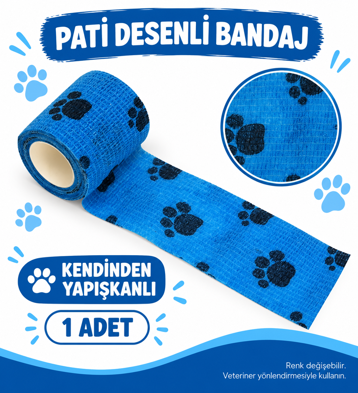 Evcil Hayvan Bandajı - Pati Desenli - Esnek - özellik ve kullanım bilgileri