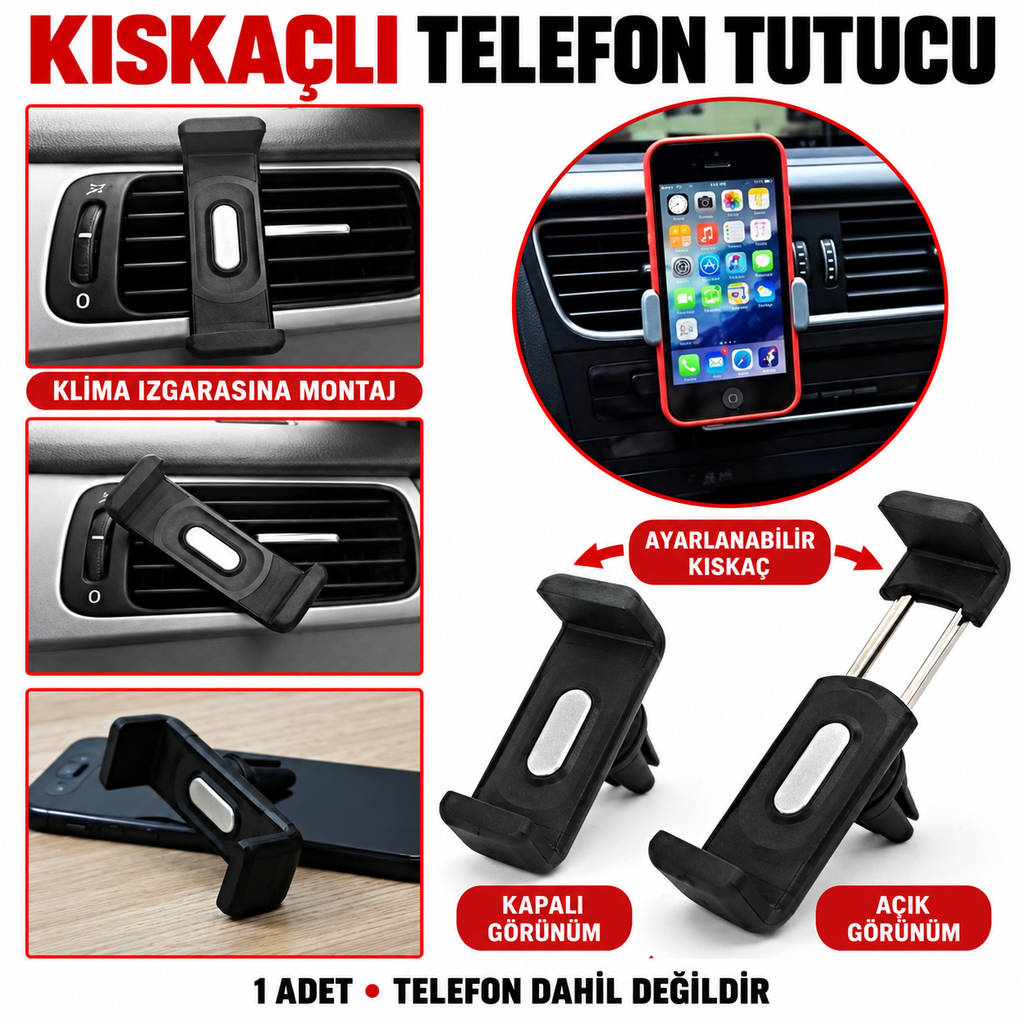 Araç Klimasına Takılan Kıskaçlı Telefon Tutucu - özellik ve kullanım bilgileri