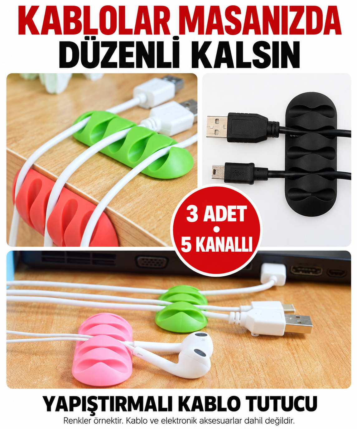 Kablo Tutucu 5 Kanallı 3 Adet - özellik ve kullanım bilgileri