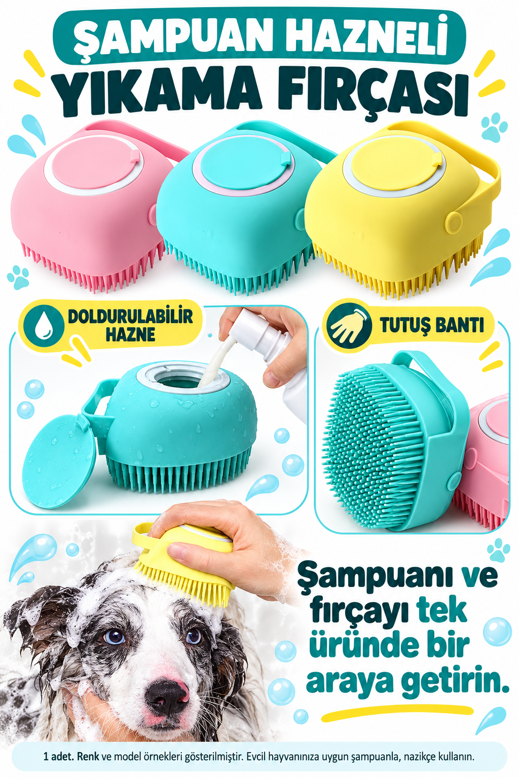 Şampuan Hazneli Kedi Köpek Yıkama Kesesi - özellik ve kullanım bilgileri
