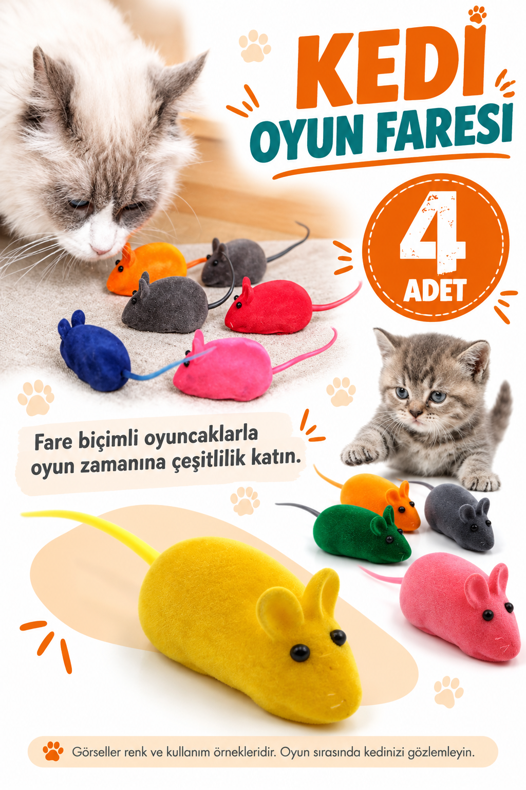 Kedi Eğitim Oyun Faresi 4 Adet - özellik ve kullanım bilgileri