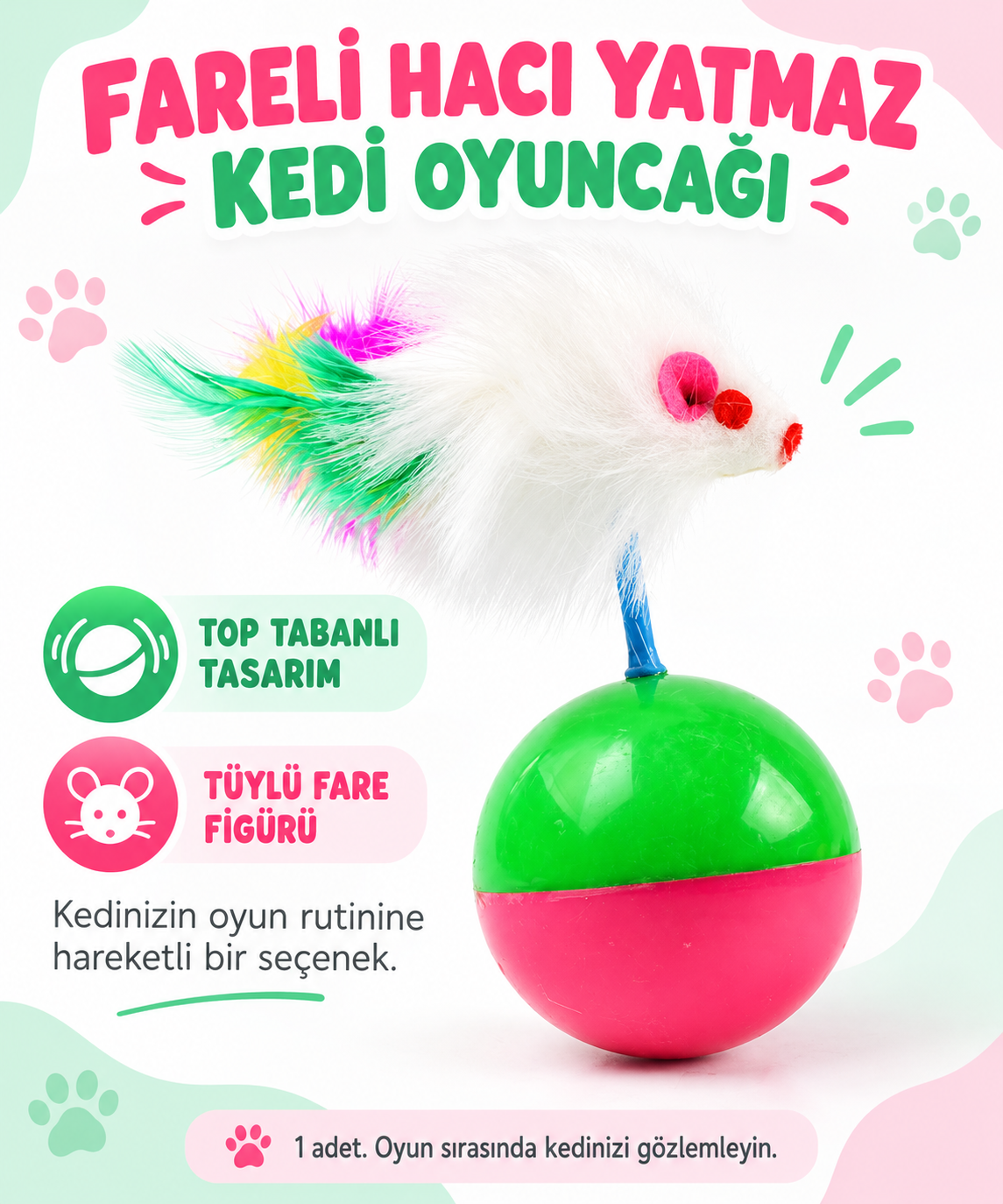 Kedı Oyun Topu Farelı Hacı Yatmaz - özellik ve kullanım bilgileri