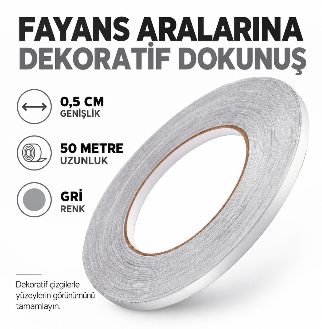 0.5 cm 50 Metre Gri Fayans Arası Şerit Bant - özellik ve kullanım bilgileri