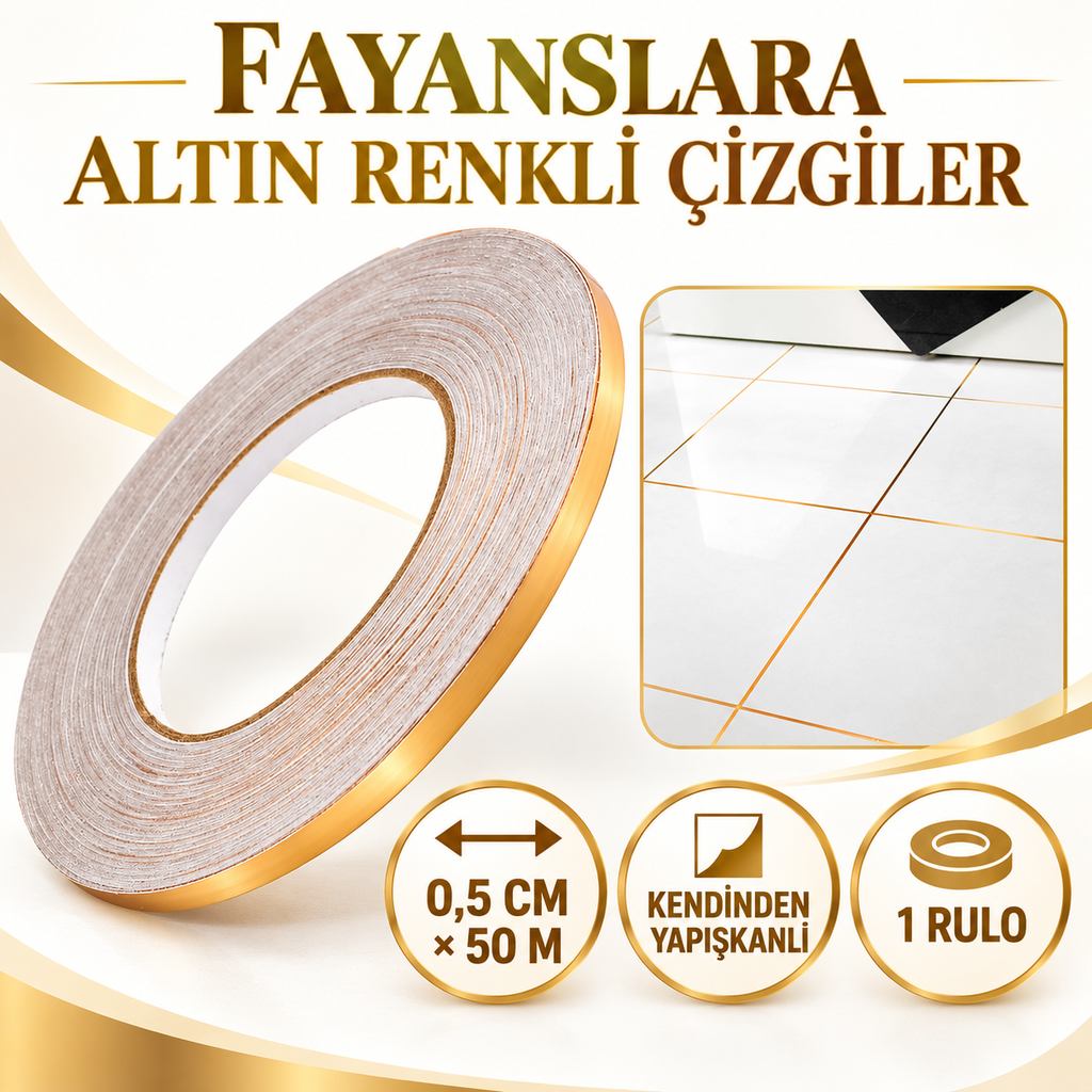 0.5 cm 50 Metre Gold Fayans Arası Şerit Bant - özellik ve kullanım bilgileri