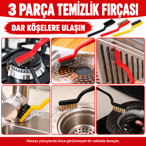 3 Parça Tel Fırça Detaylı Temizlik Seti - özellik ve kullanım bilgileri