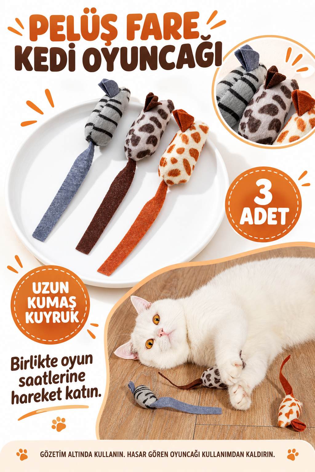 Peluş Fare Kedi Oyuncağı 3 Adet - özellik ve kullanım bilgileri
