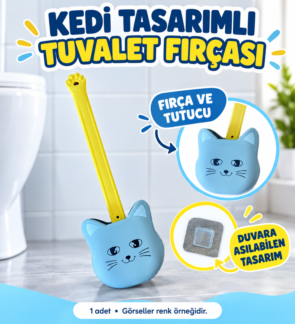 Kedi Tasarımlı Ergonomik Tuvalet Fırçası - özellik ve kullanım bilgileri