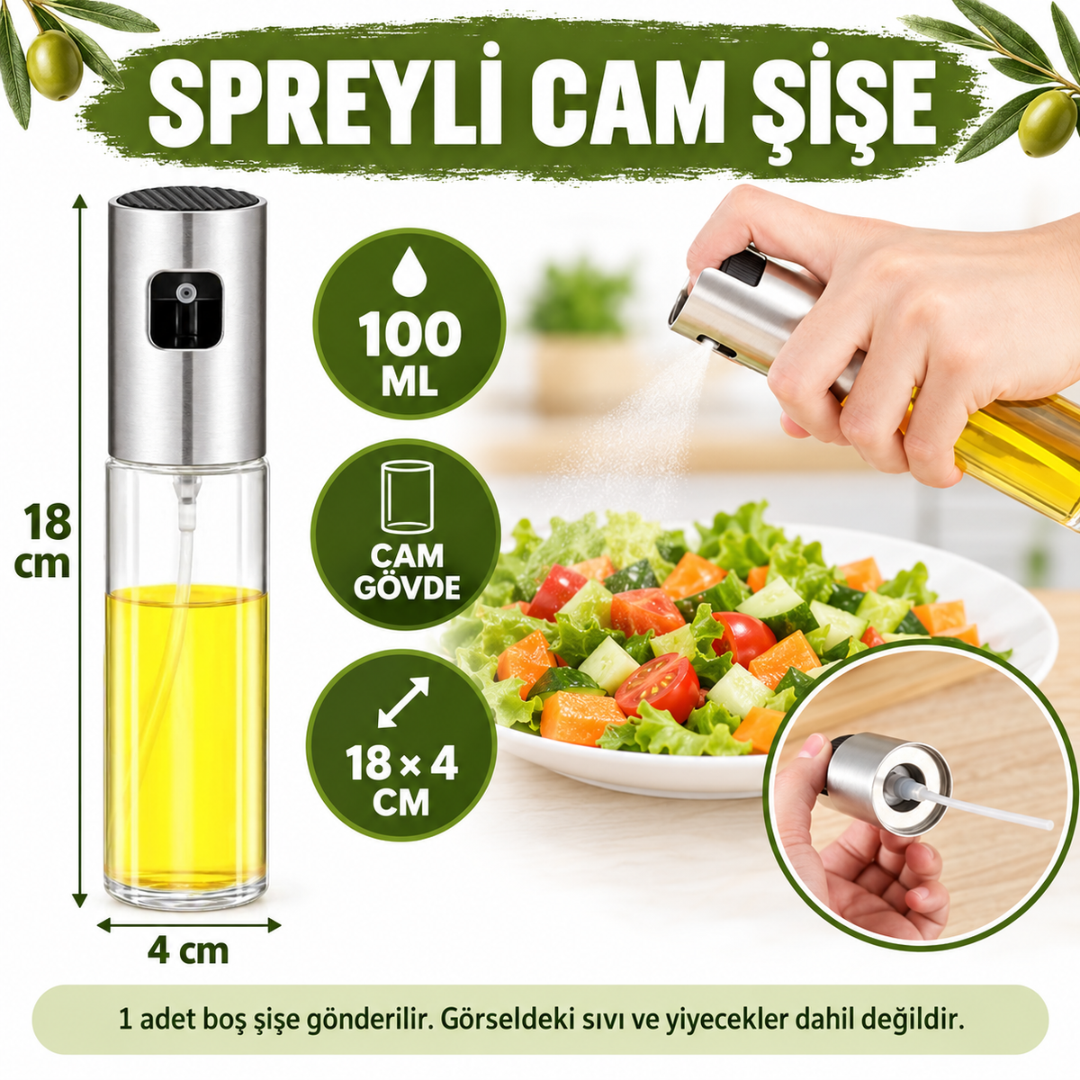 100 ml Çok Amaçlı Spreyli Cam Şişe - özellik ve kullanım bilgileri