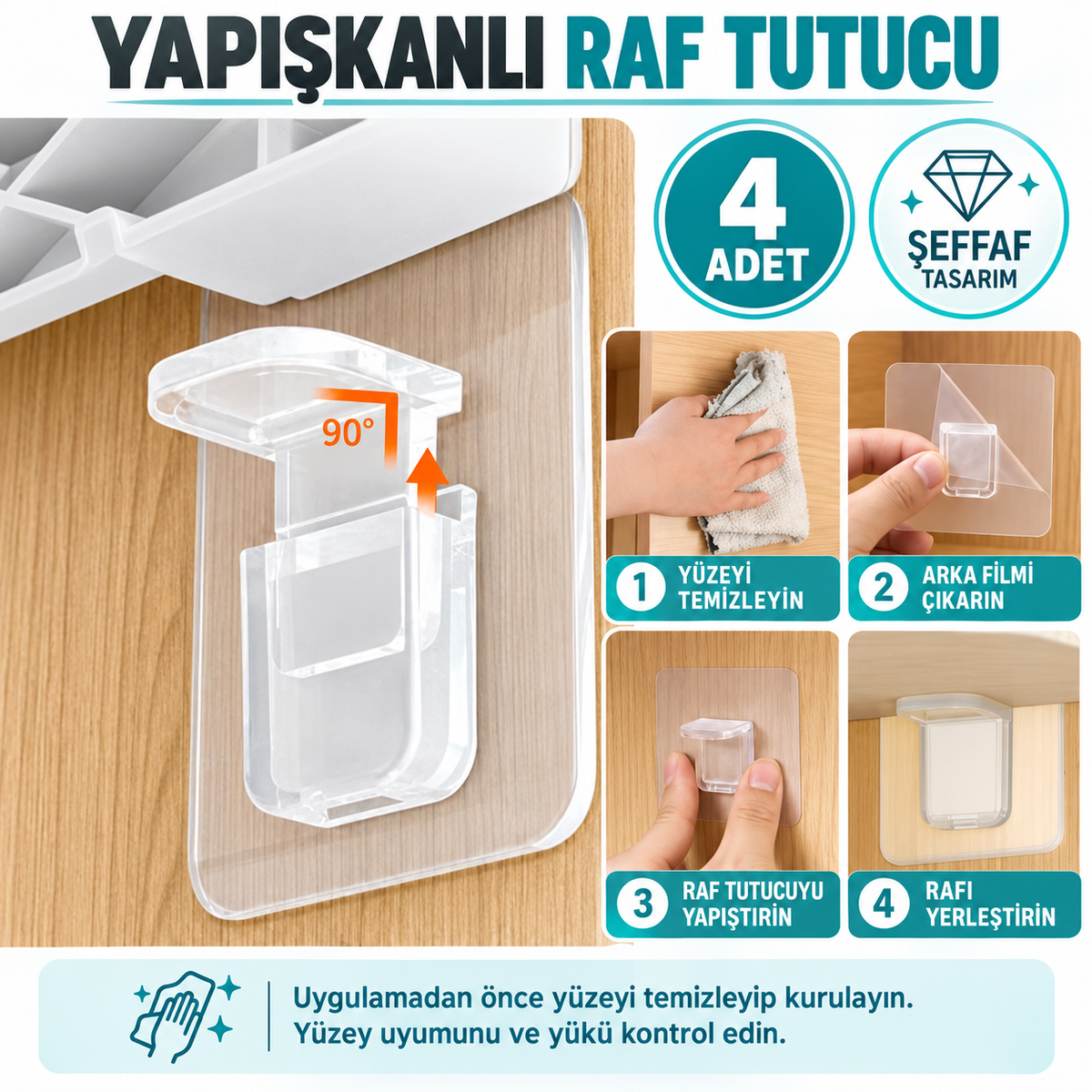 Yapışkanlı Raf Tutucu Seti 4 Adet - özellik ve kullanım bilgileri