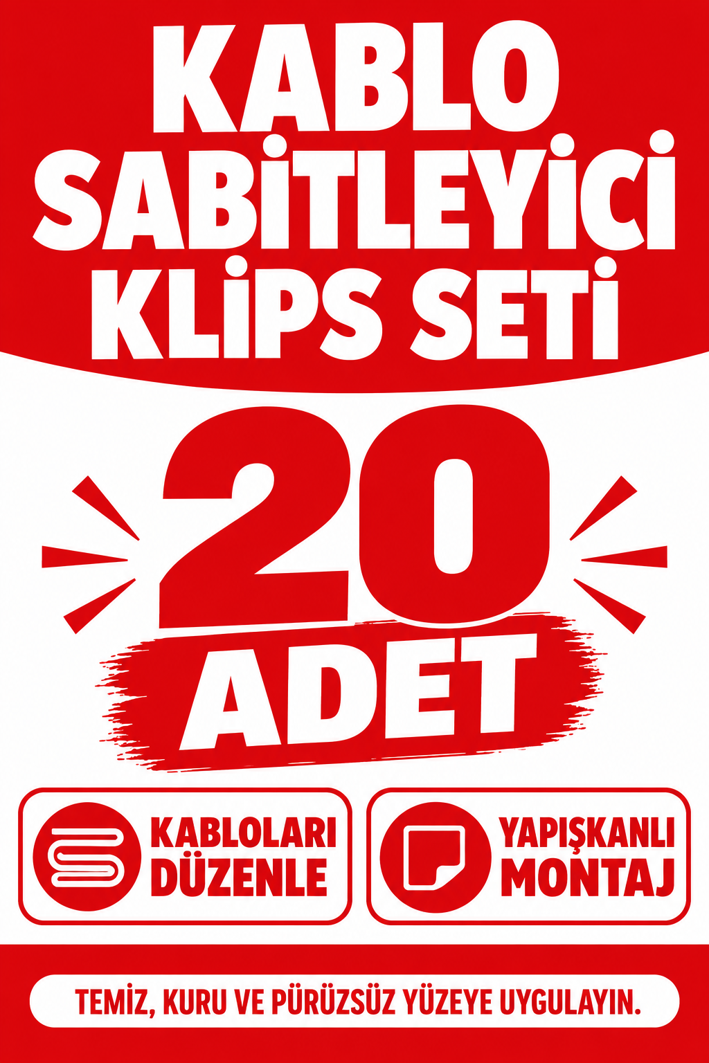 Kablo Sabitleyici Klips Seti 20 Adet - özellik ve kullanım bilgileri