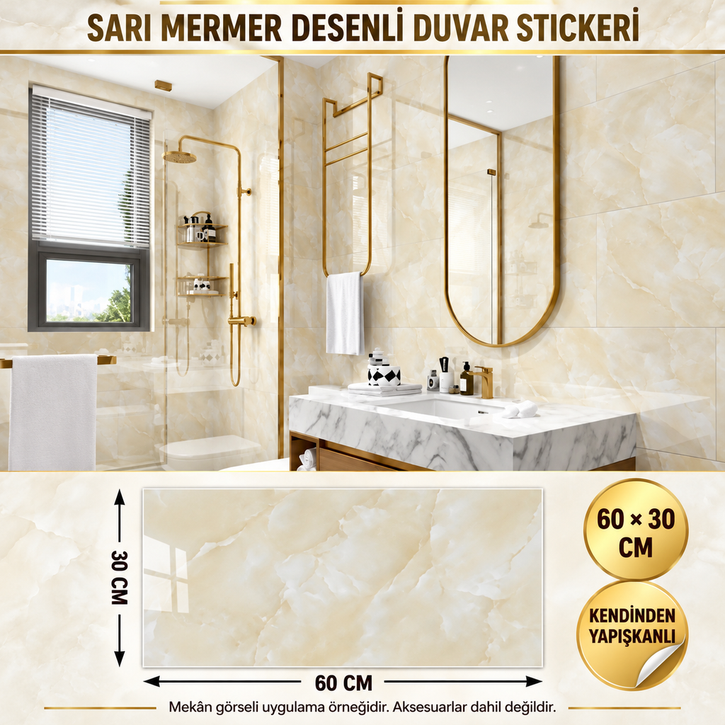 Sarı Mermer Desenli Alüminyum Plastik Duvar Stickerı - özellik ve kullanım bilgileri