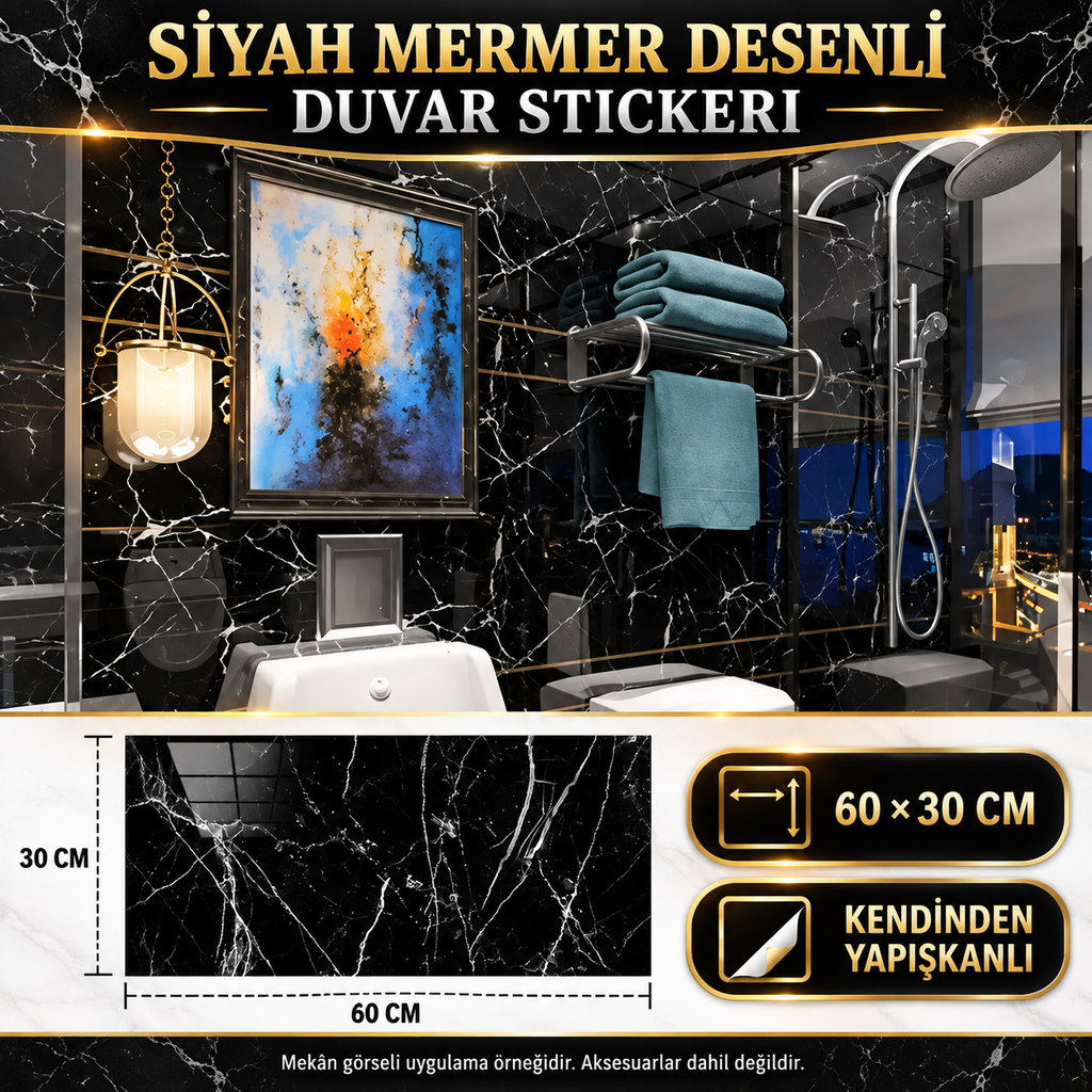Siyah Mermer Desenli Alüminyum Plastik Duvar Sticker - özellik ve kullanım bilgileri