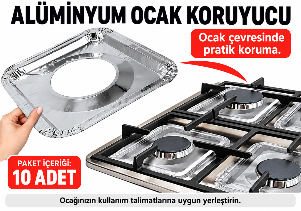 10 Adet Alüminyum Ocak Koruyucu Folyo - özellik ve kullanım bilgileri