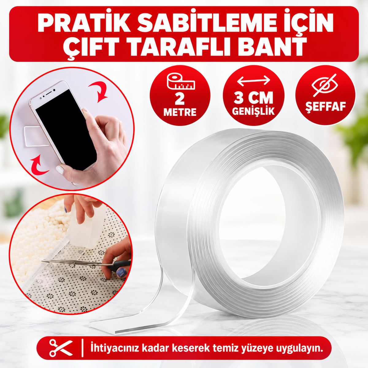 Çift Taraflı Nano Bant 2 Metre - özellik ve kullanım bilgileri