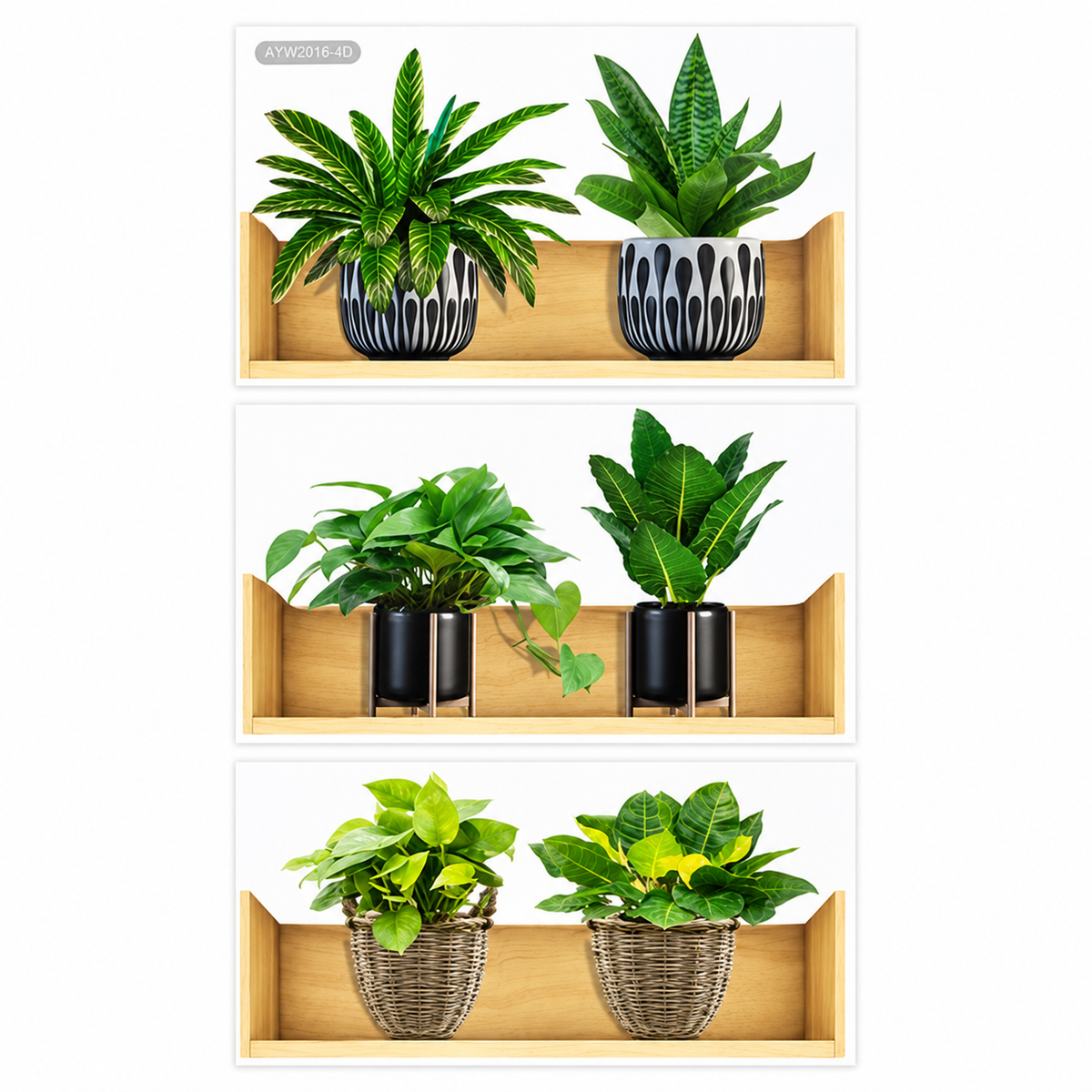 Raflı Bitki Tasarımlı Yapışkanlı Sticker 20*30 cm 3lü Set - ürün görünümü