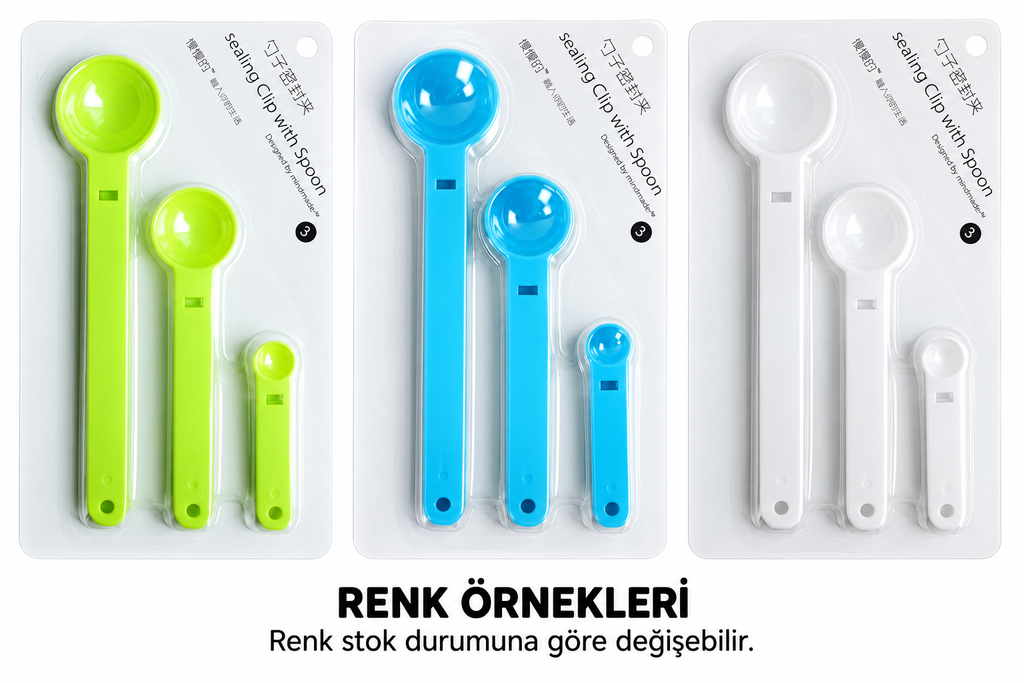 Ölçme Kaşıklı Poşet Klipsi 3'lü Paket - ürün görünümü
