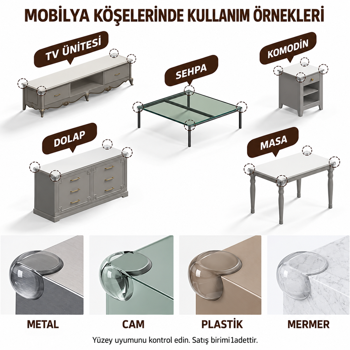 Silikon Şeffaf Masa Kenarı Köşe Koruması - ürün görünümü