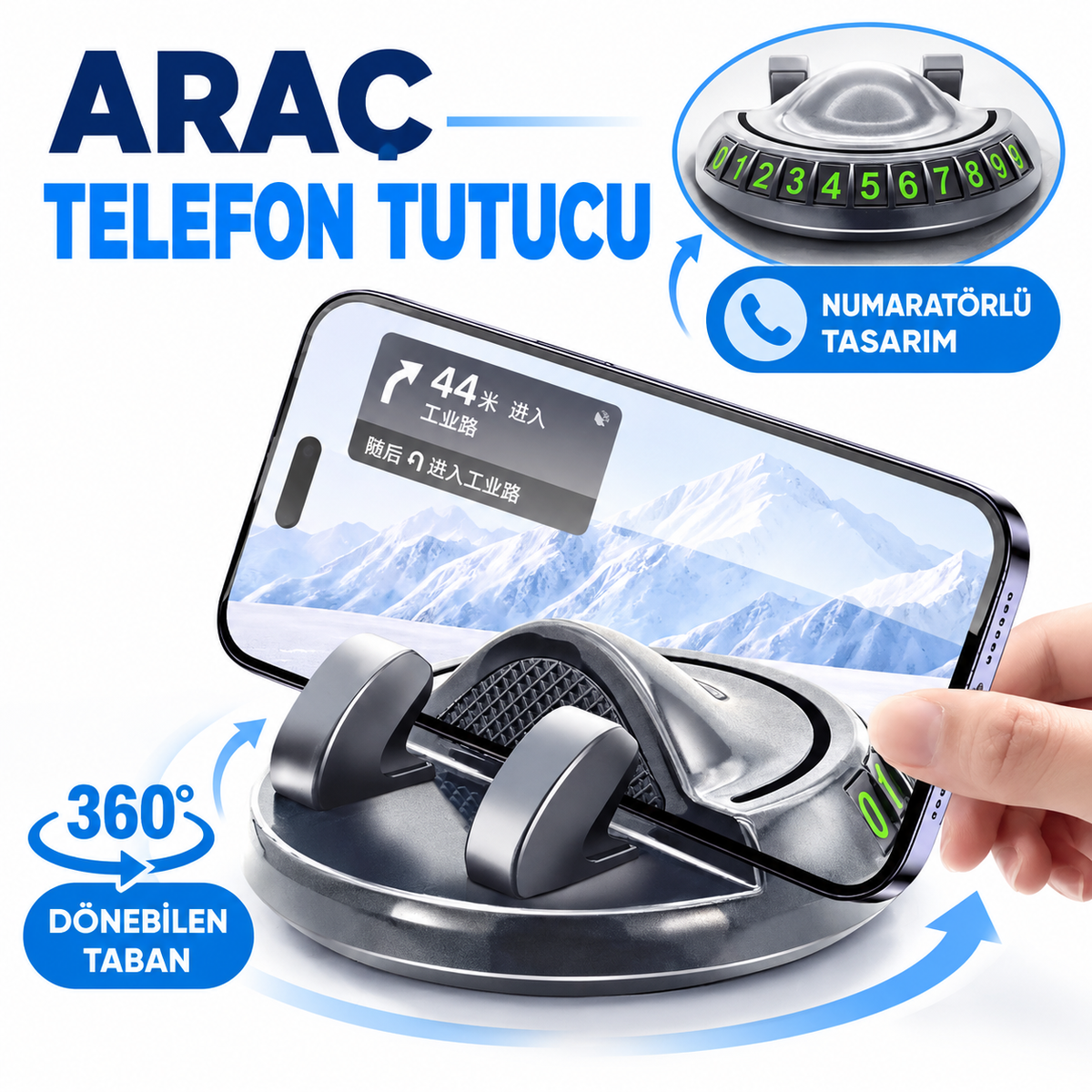 360° Dönebilen Yapışkanlı Numaratörlü Araç Telefon Tutucu - özellik ve kullanım bilgileri