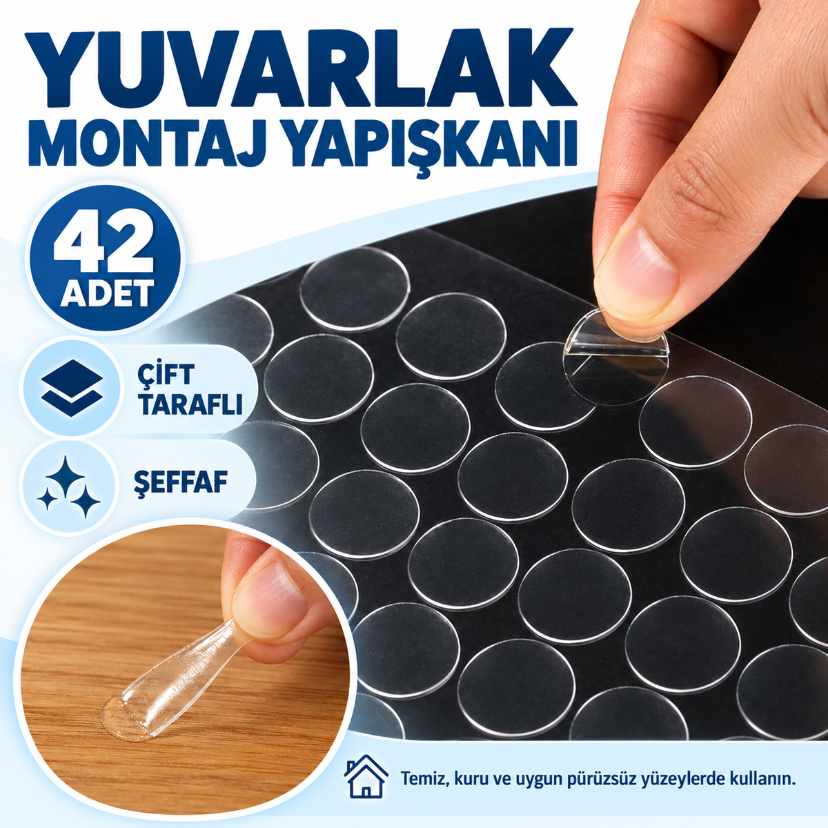 Çift Taraflı Yuvarlak Montaj Macunu 42 Adet - özellik ve kullanım bilgileri