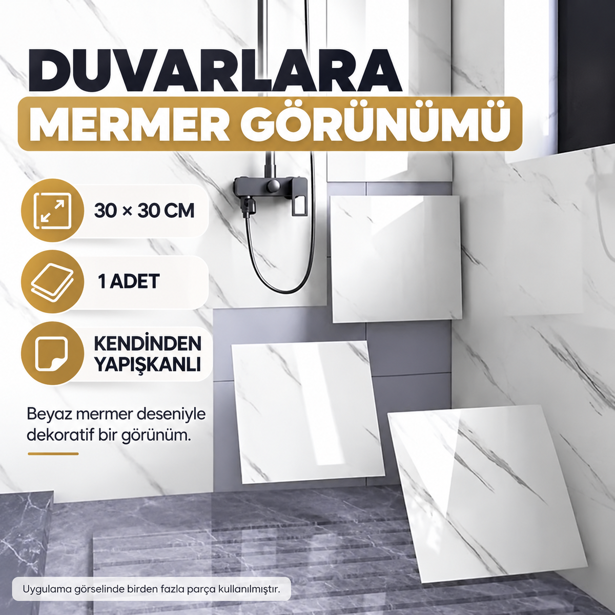 Beyaz Mermer Desenli Alüminyum Plastik Duvar Sticker (30x30) - özellik ve kullanım bilgileri