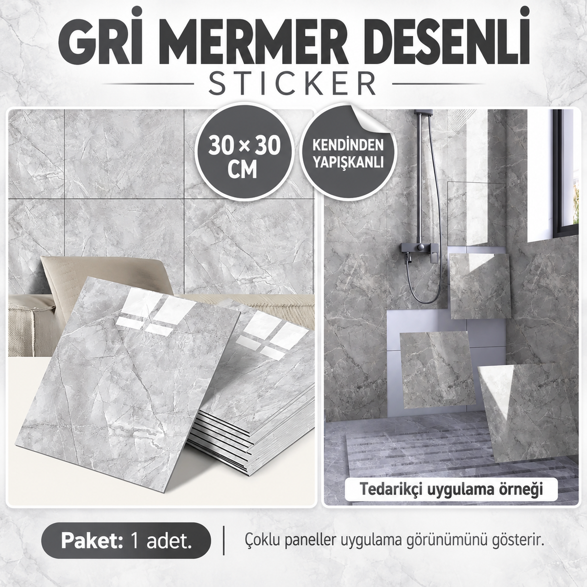 Gri Mermer Desen Duvar Sticker (30x30) - özellik ve kullanım bilgileri