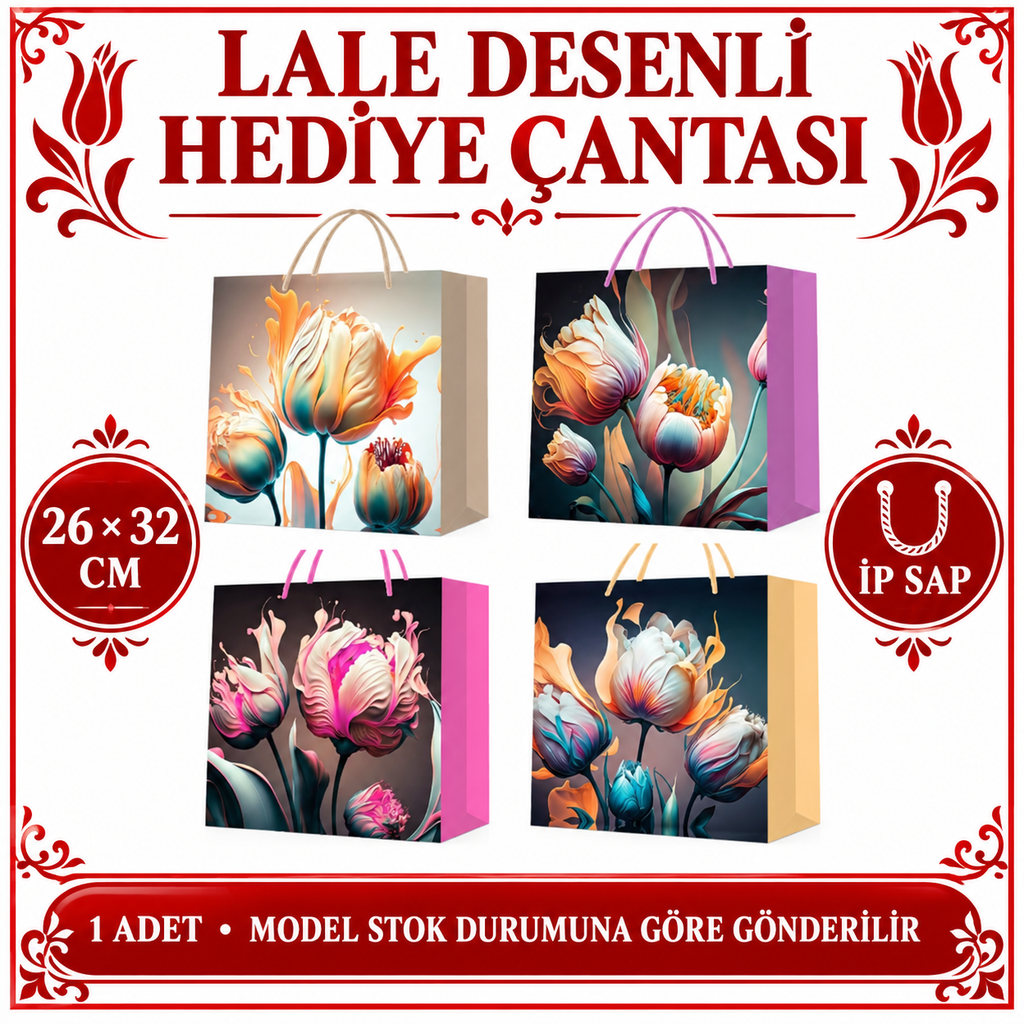 Büyük Boy Lale Desenli Karton Hediye Çantası - özellik ve kullanım bilgileri