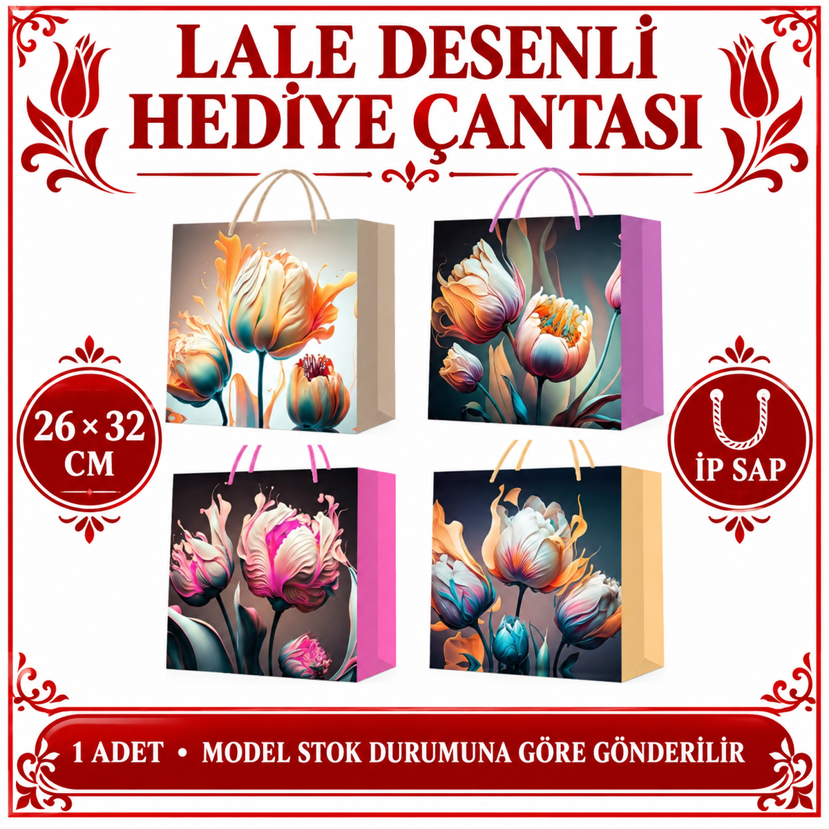 Büyük Boy Lale Desenli Karton Hediye Çantası - özellik ve kullanım bilgileri