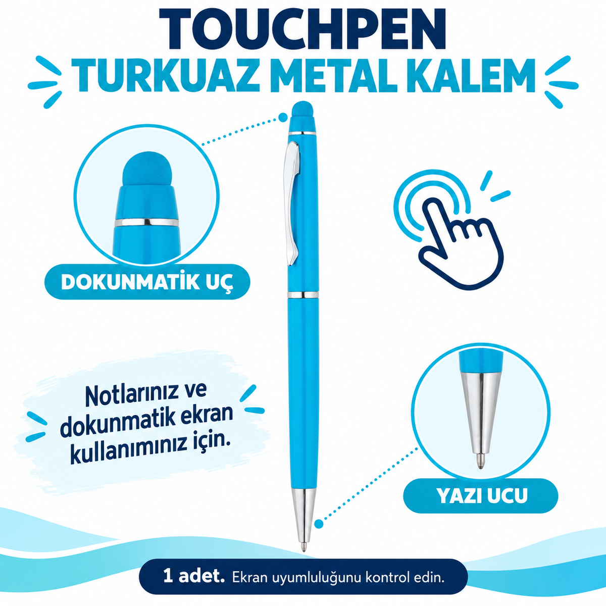 Touchpen Dokunmatik Turkuaz Metal Kalem - özellik ve kullanım bilgileri
