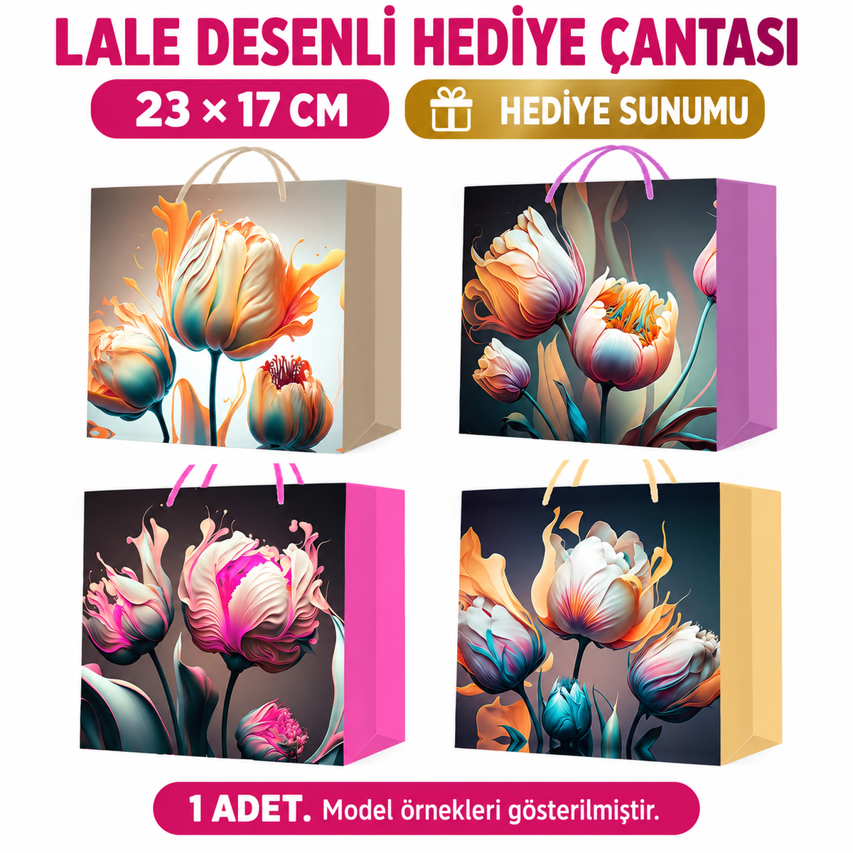 Küçük Boy Lale Desenli Karton Hediye Çantası - özellik ve kullanım bilgileri
