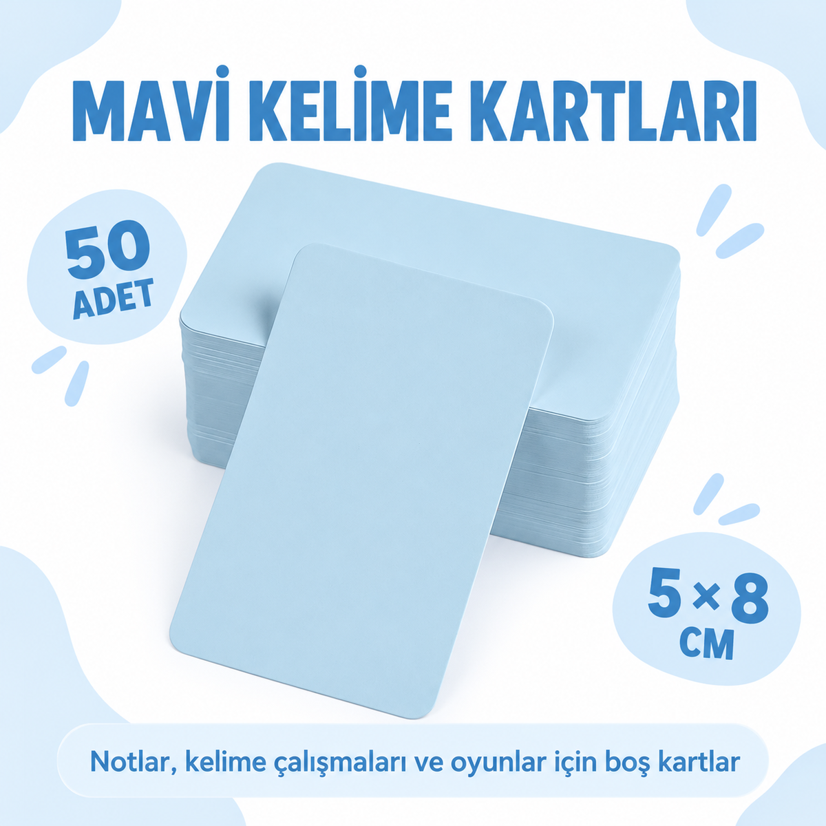 Mavi Boş Kelime Kartları 50 Adet - özellik ve kullanım bilgileri