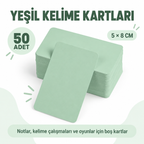 Yeşil Boş Kelime Kartları 50 Adet - özellik ve kullanım bilgileri