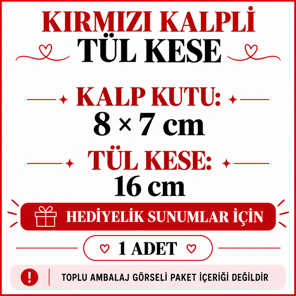 Kırmızı Kalpli Tül Kese - özellik ve kullanım bilgileri