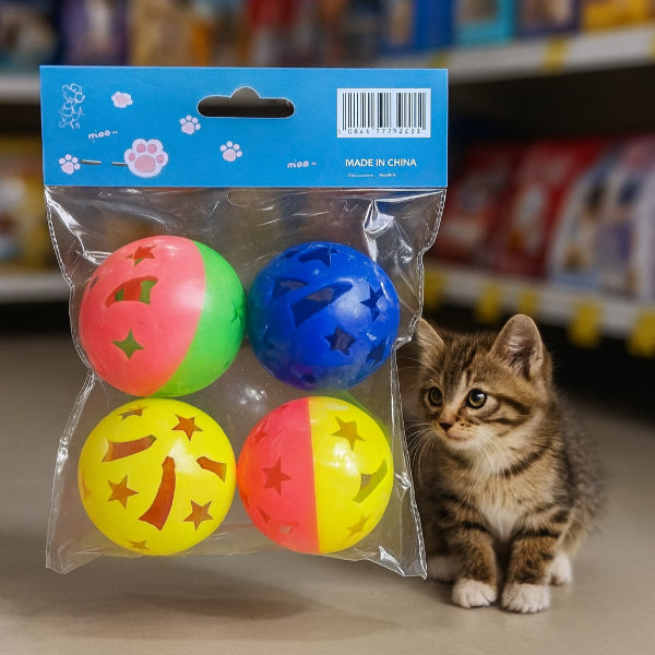 4'lü Çıngıraklı Top Kedi Oyuncağı - ürün görünümü
