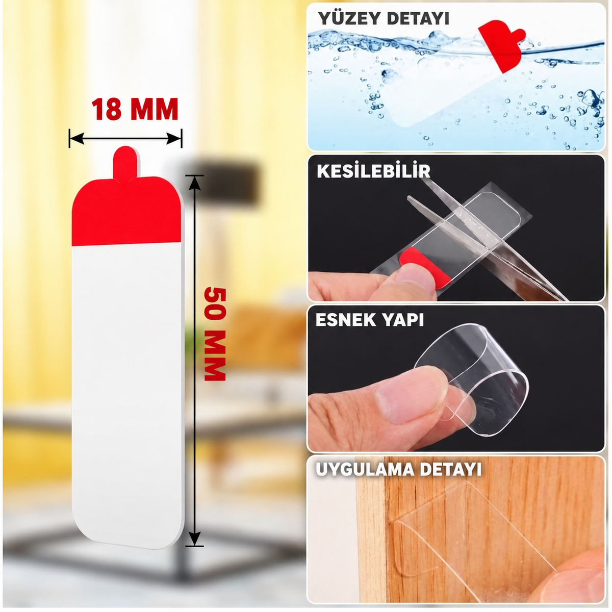 60 Parça Kolay Açılır Güçlü Çift Taraflı Bant 18mmx50mm - ürün görünümü