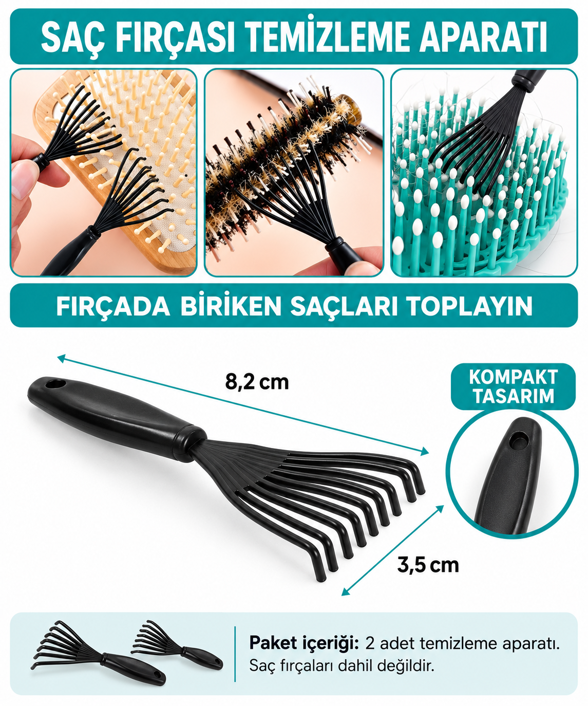 Pratik Saç Fırçası ve Tarak Temizleme Aparatı 2 Adet - özellik ve kullanım bilgileri