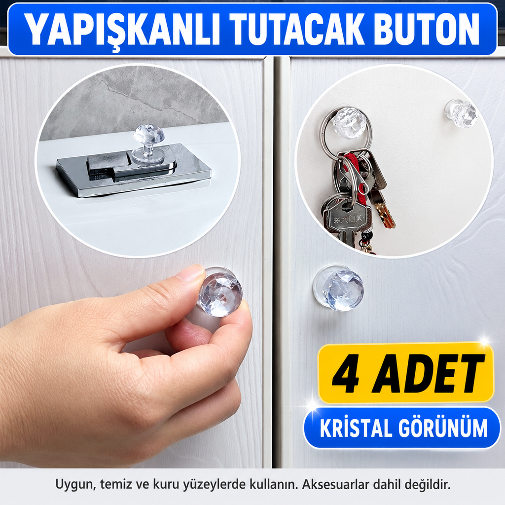 4 Adet Kristal Tasarımlı Çok Amaçlı Yapışkanlı Tutacak Buton - özellik ve kullanım bilgileri
