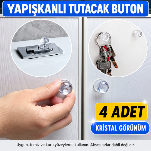 4 Adet Kristal Tasarımlı Çok Amaçlı Yapışkanlı Tutacak Buton - özellik ve kullanım bilgileri