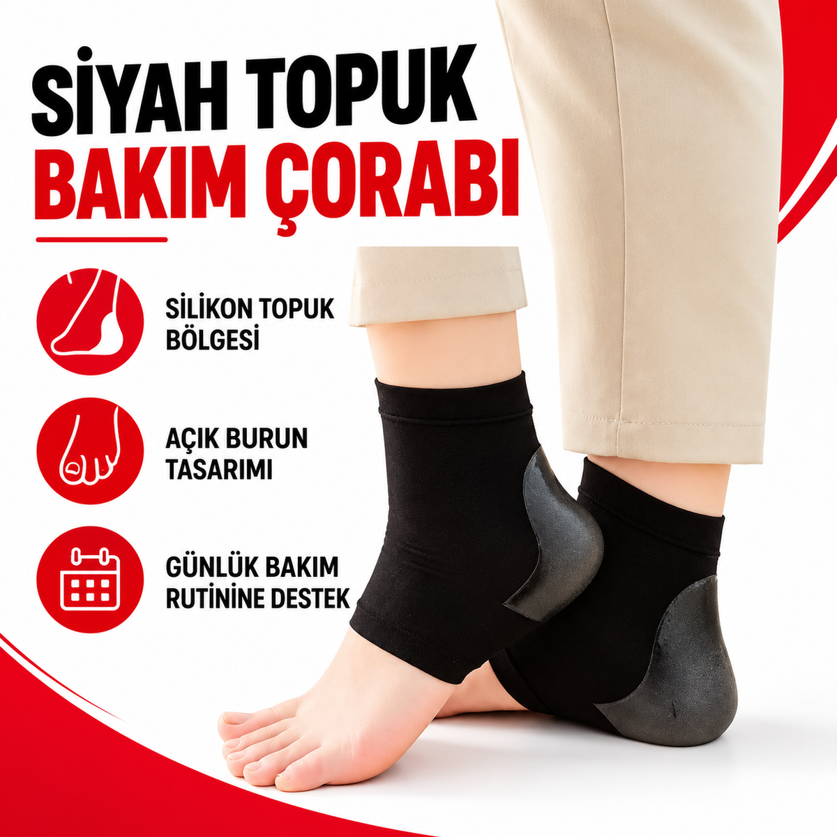 Siyah Silikon Topuk Bakım Çorabı - özellik ve kullanım bilgileri