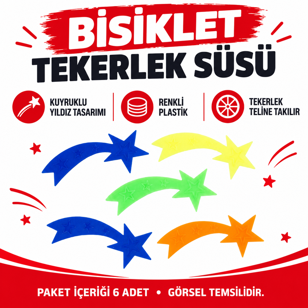 6 Adet Renkli Kuyruklu Yıldız Bisiklet Teker Süsü - özellik ve kullanım bilgileri