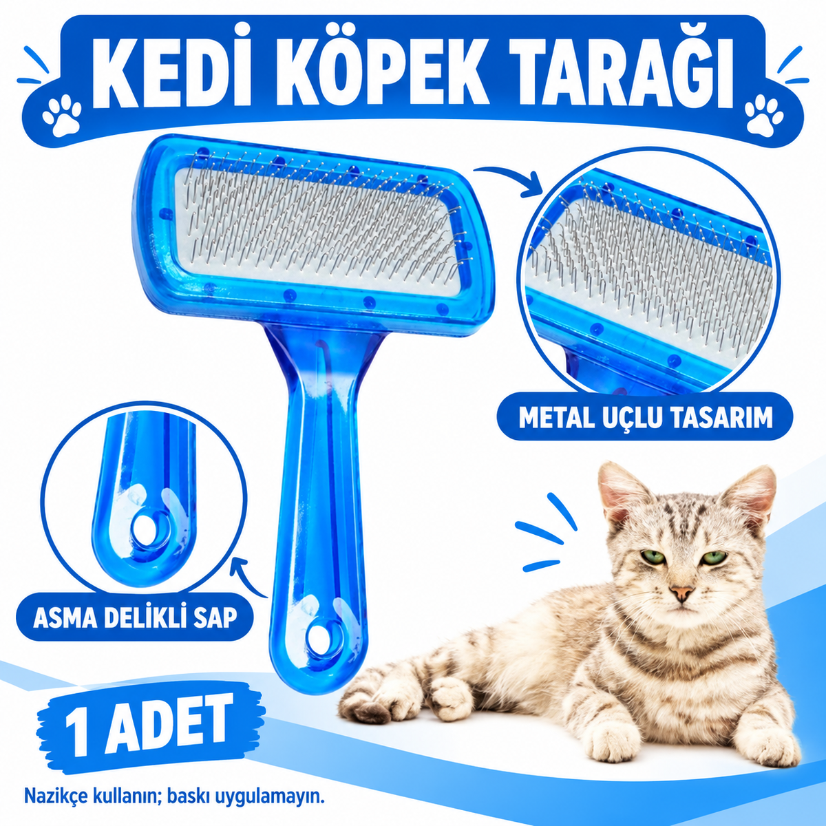 Kedi Köpek Tarağı - Evcil Hayvan Tüy Toplama Tarağı - Metal Uçlu - özellik ve kullanım bilgileri