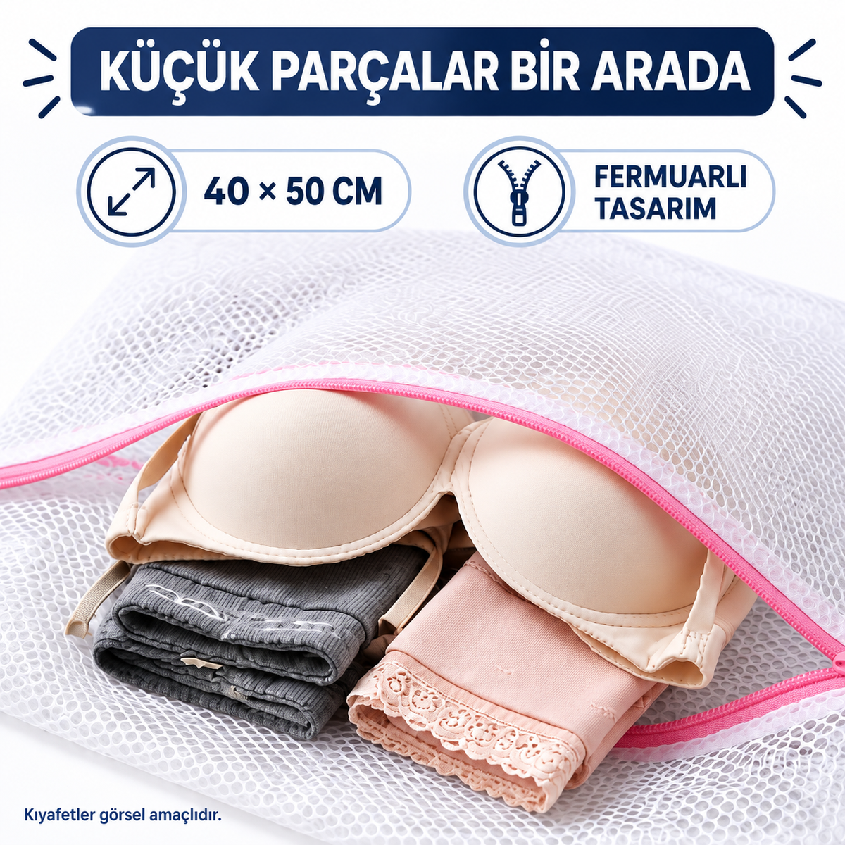 Çamaşır Yıkama Filesi - 40x50 cm - Fermuarlı - Tekrar Kullanılabilir - özellik ve kullanım bilgileri