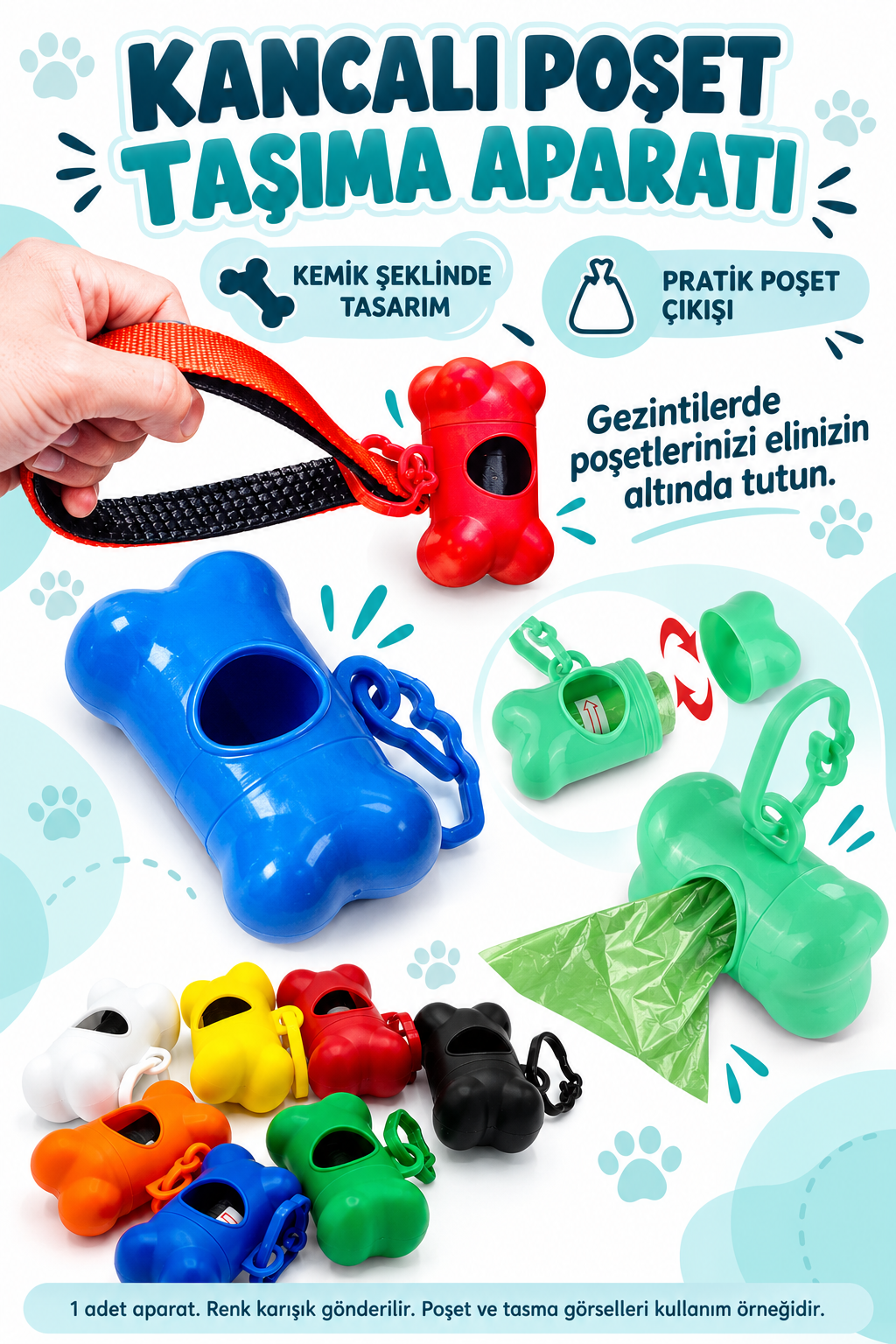 Evcil Hayvan Kaka Poşeti Taşıma Çantası- Plastik - Kancalı - Karışık Renk - 1 Adet - özellik ve kullanım bilgileri