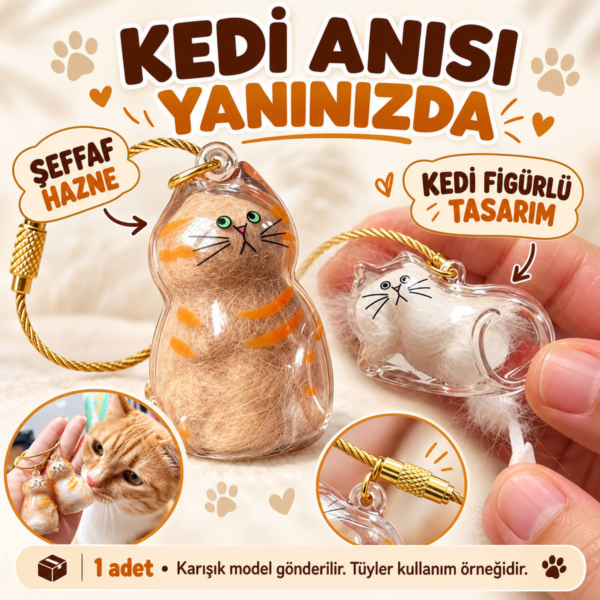 Kedi Şeffaf Anı Anahtarlığı - Kedi Figürlü - Karışık Model - özellik ve kullanım bilgileri