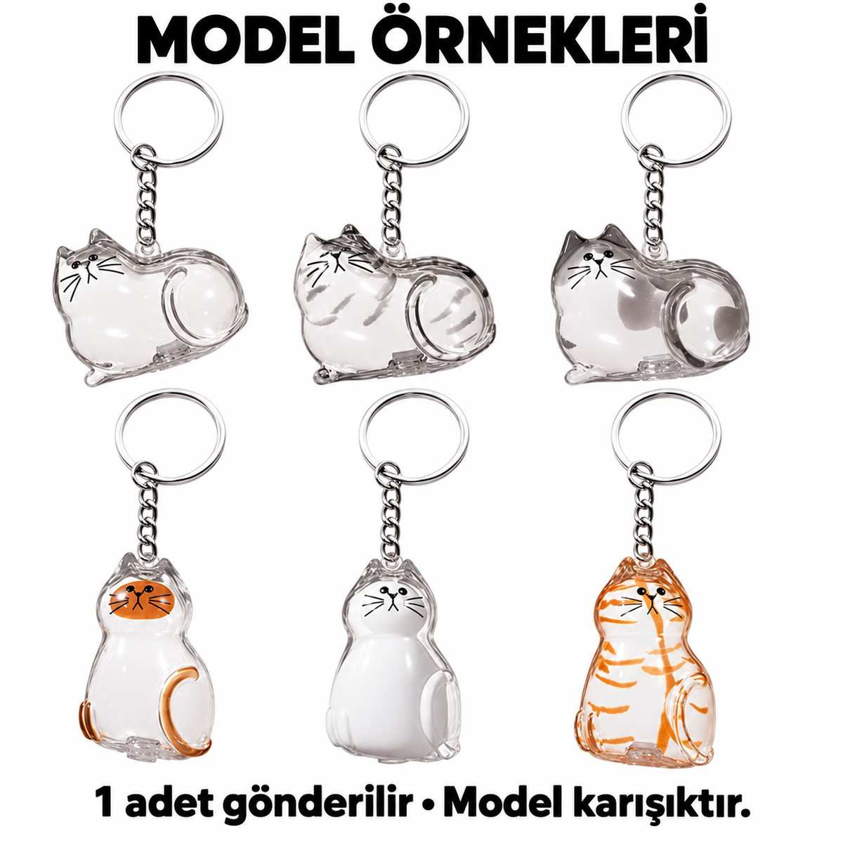 Kedi Şeffaf Anı Anahtarlığı - Kedi Figürlü - Karışık Model - ürün görünümü